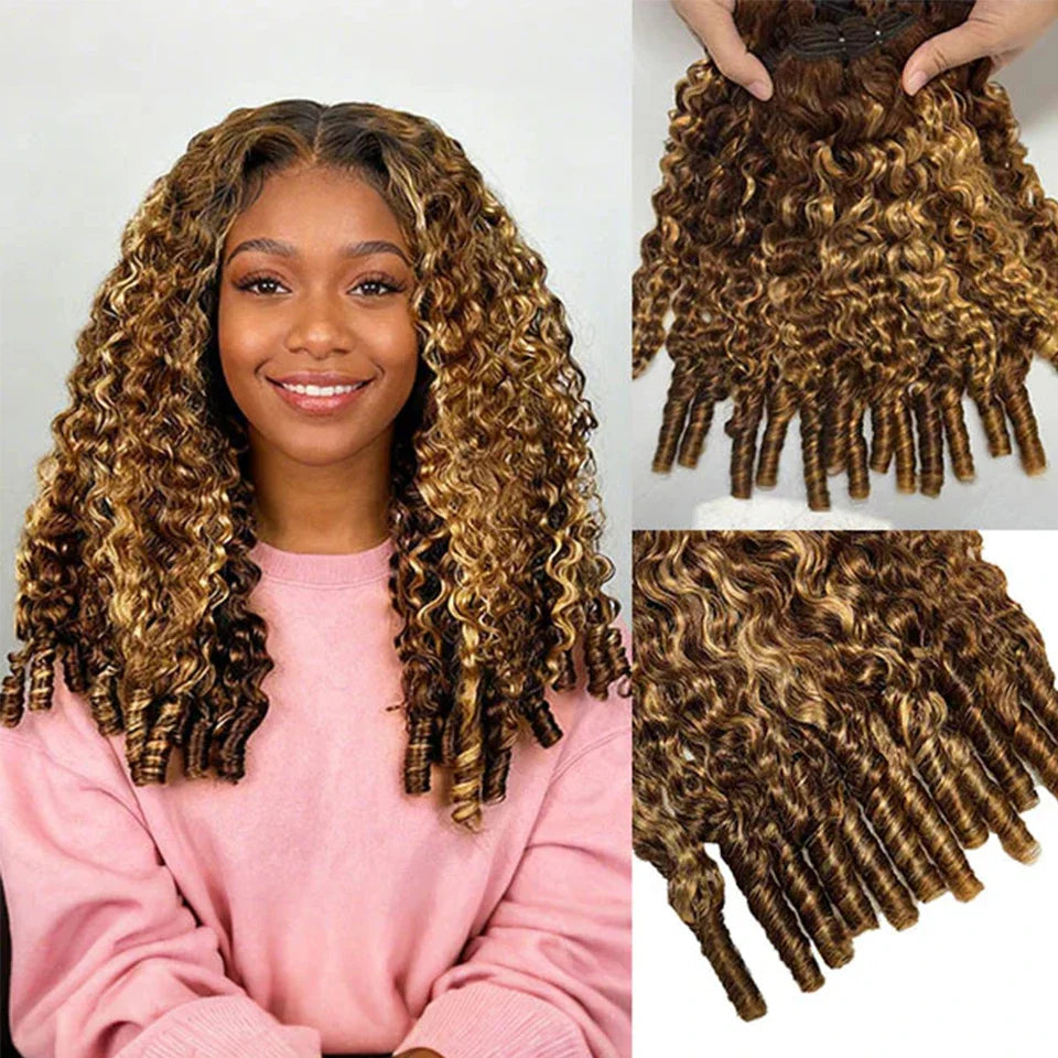 15A Burmese Curly Human Hair Bundles P4/27 Human Virgin Hair